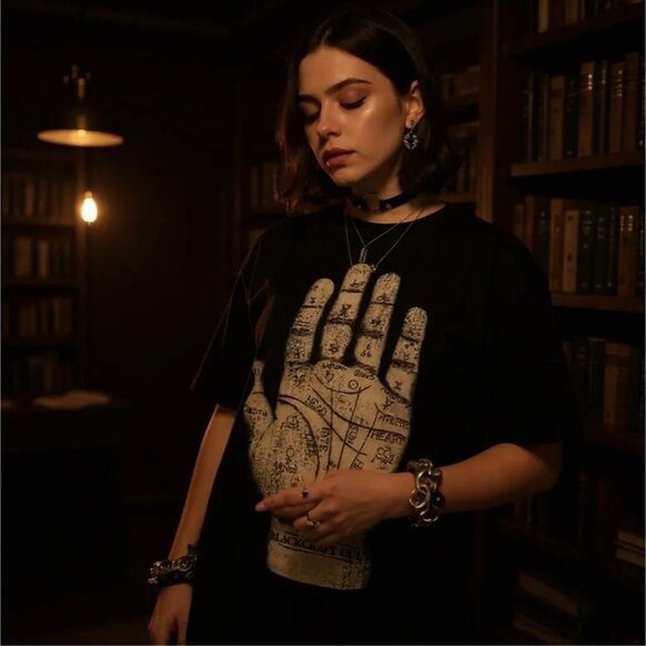 Palm Reader Graphic Tee W/ Occult Design & White Print – Blackcraft Unisex NWT - Picture 4 of 4